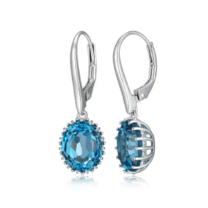 Sterling Silver Oval London Blue Topaz Drop Earrings by Samuel B.