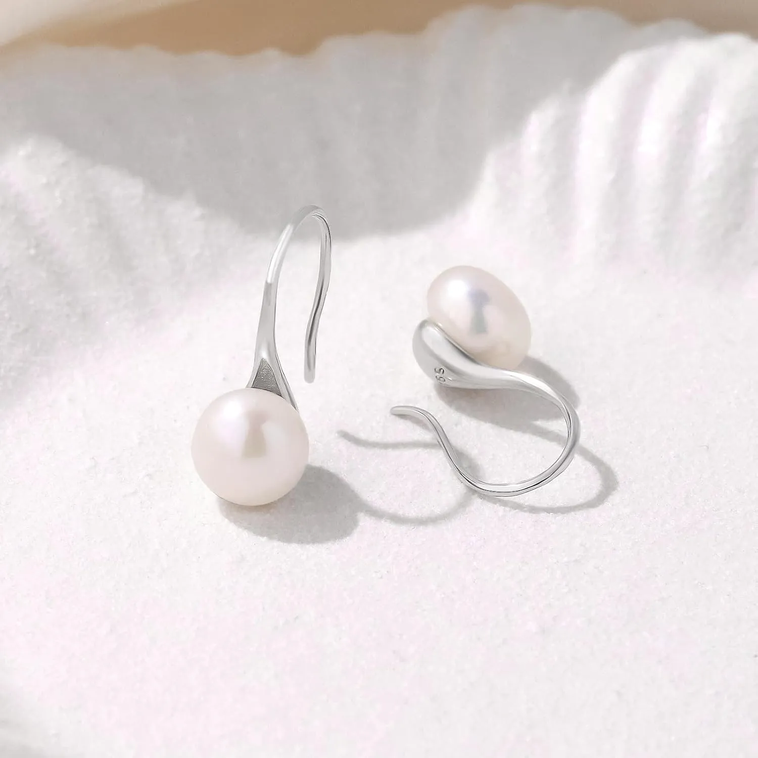 Sterling Silver Pearl Drop Earrings, Classic Hook Design, White
