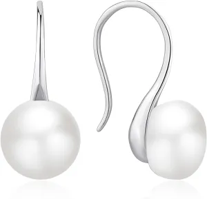 Sterling Silver Pearl Drop Earrings, Classic Hook Design, White