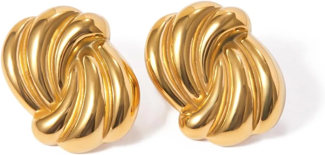 Striped 18k Gold Earrings Flow Teardrop/Triangle/Petal Shaped Glossy Earrings, Stainless Steel 18k Gold Steel Stud Minimalist Earrings for Women, Birthday Gifts for Women (Shell-Gold)