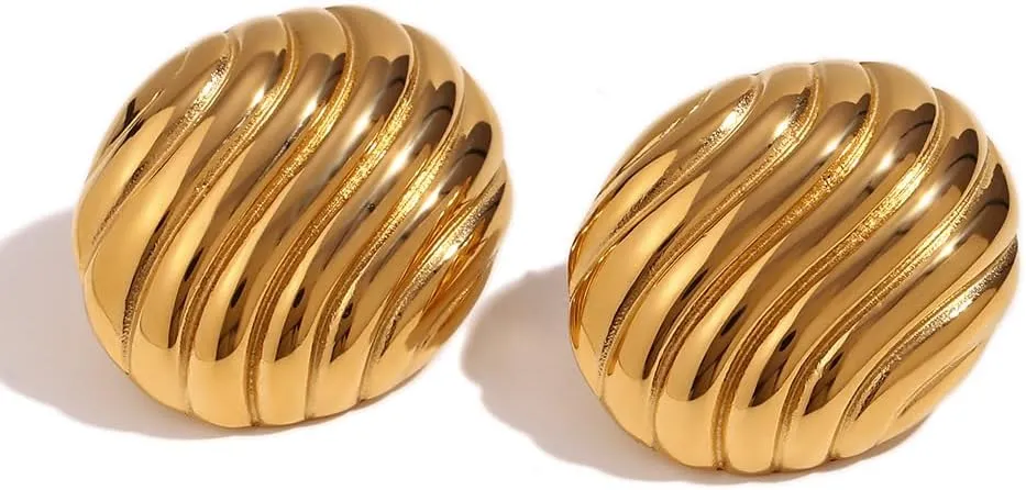 Striped Stud Earrings Flow Teardrop/Triangle/Petal Shaped, Unique Cast Stripe Fashion Personalized Glossy Earrings, Stainless Steel 18k Gold Steel Color Minimalist Earrings for Women,
