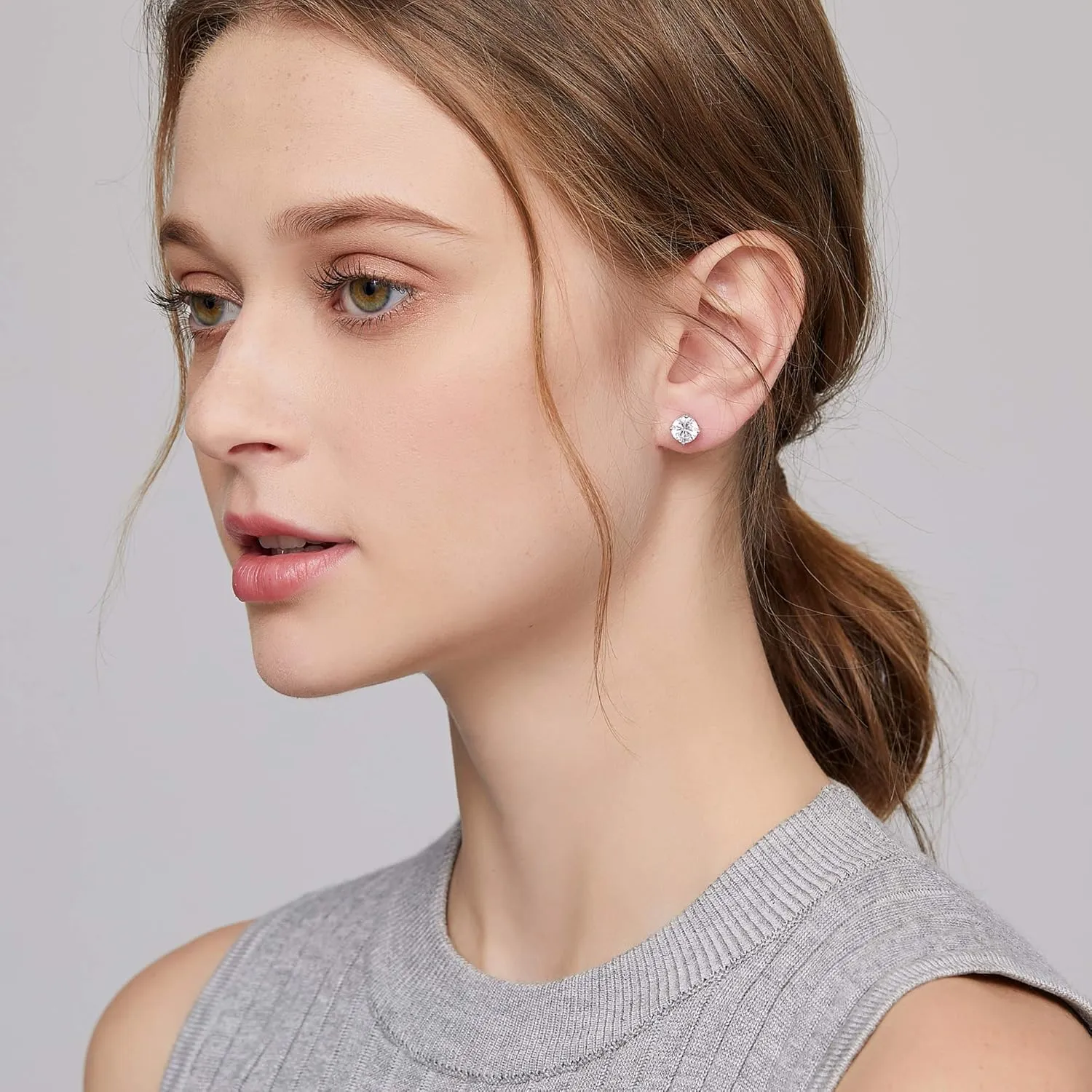 Stud Earrings with Screw Back, 925 Sterling Silver Cubic Zirconia Round Cut/Square Cut Stud Earrings for Women and Men, Long & Thick Post, 4MM-8MM