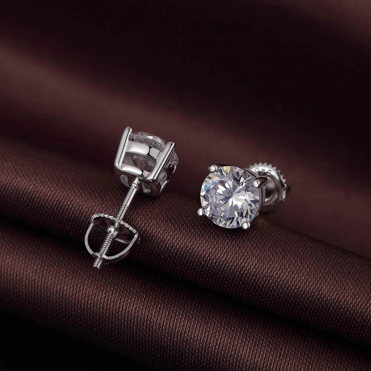 Stud Earrings with Screw Back, 925 Sterling Silver Cubic Zirconia Round Cut/Square Cut Stud Earrings for Women and Men, Long & Thick Post, 4MM-8MM