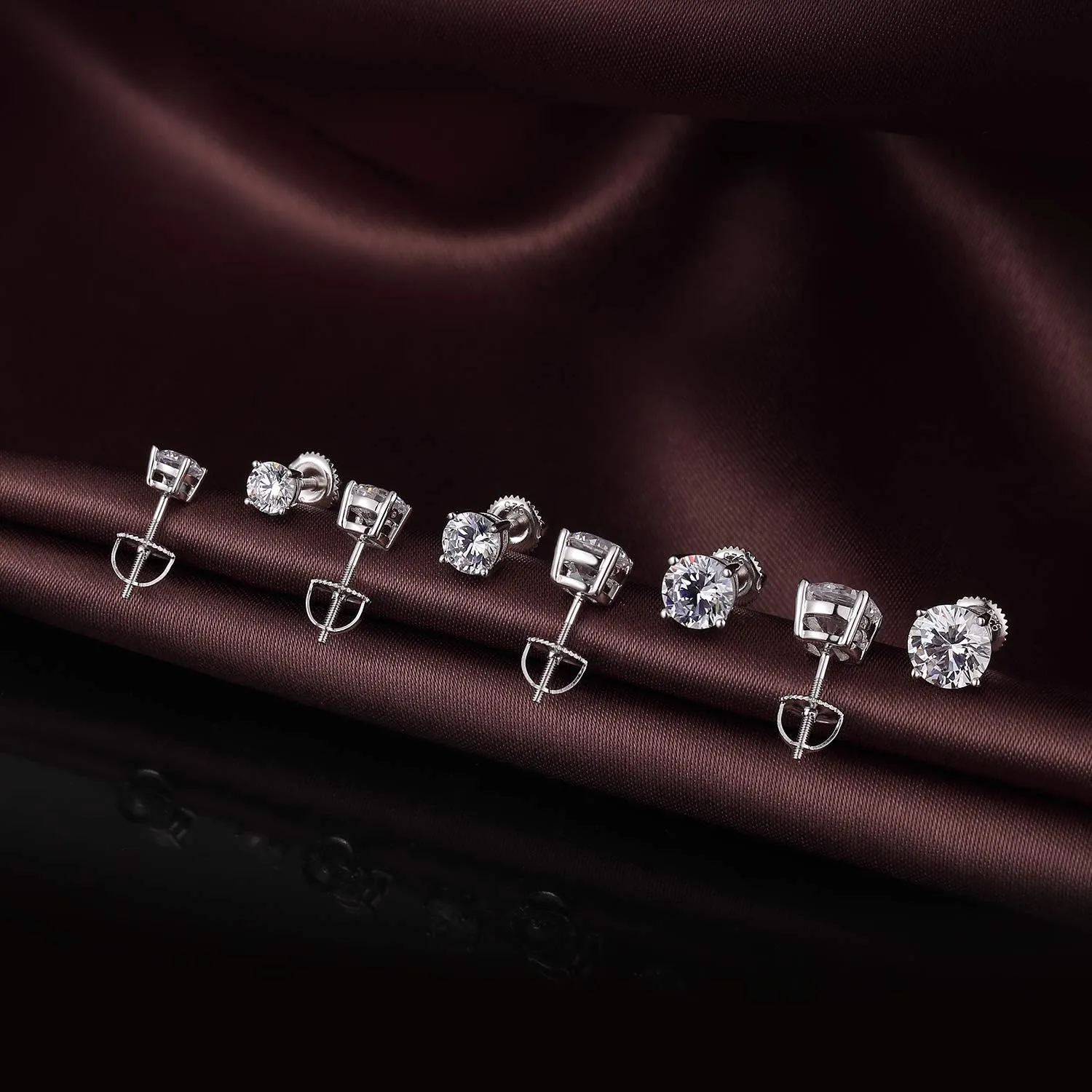 Stud Earrings with Screw Back, 925 Sterling Silver Cubic Zirconia Round Cut/Square Cut Stud Earrings for Women and Men, Long & Thick Post, 4MM-8MM