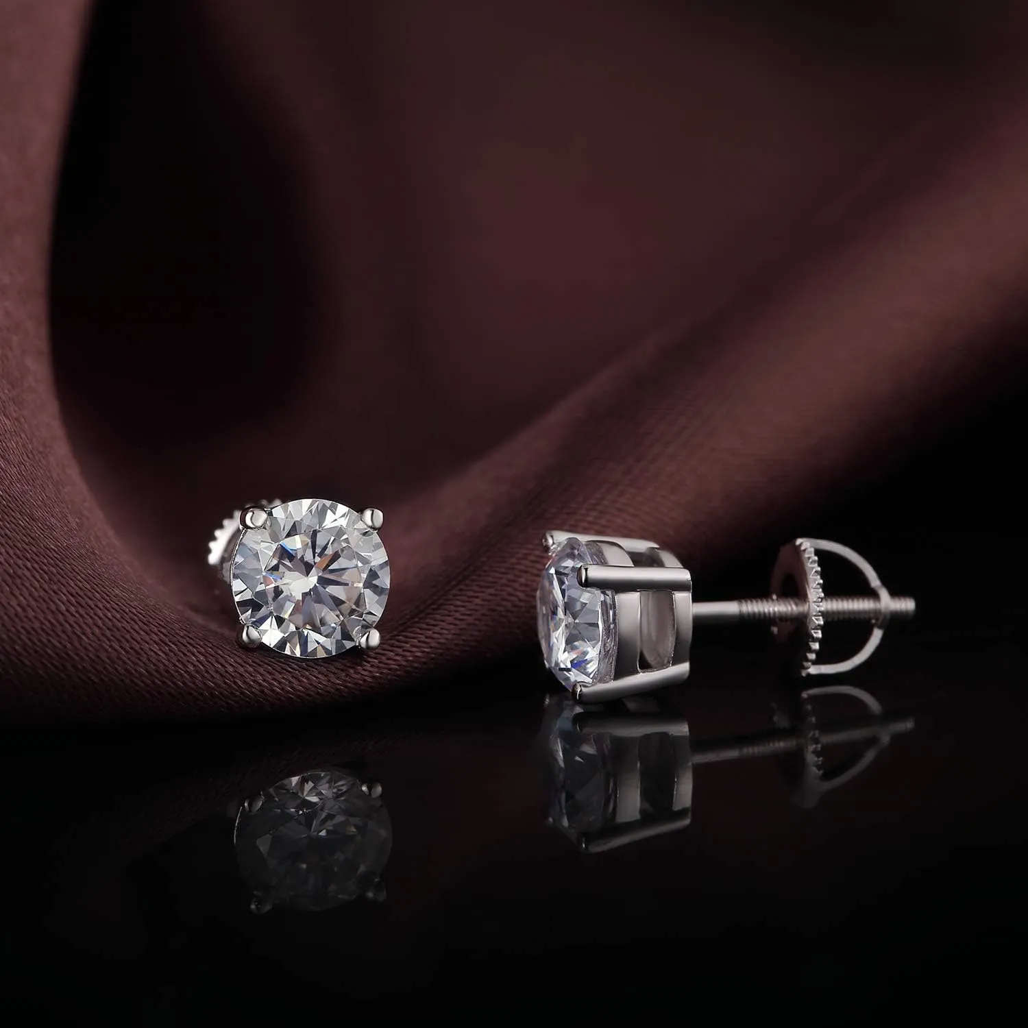 Stud Earrings with Screw Back, 925 Sterling Silver Cubic Zirconia Round Cut/Square Cut Stud Earrings for Women and Men, Long & Thick Post, 4MM-8MM