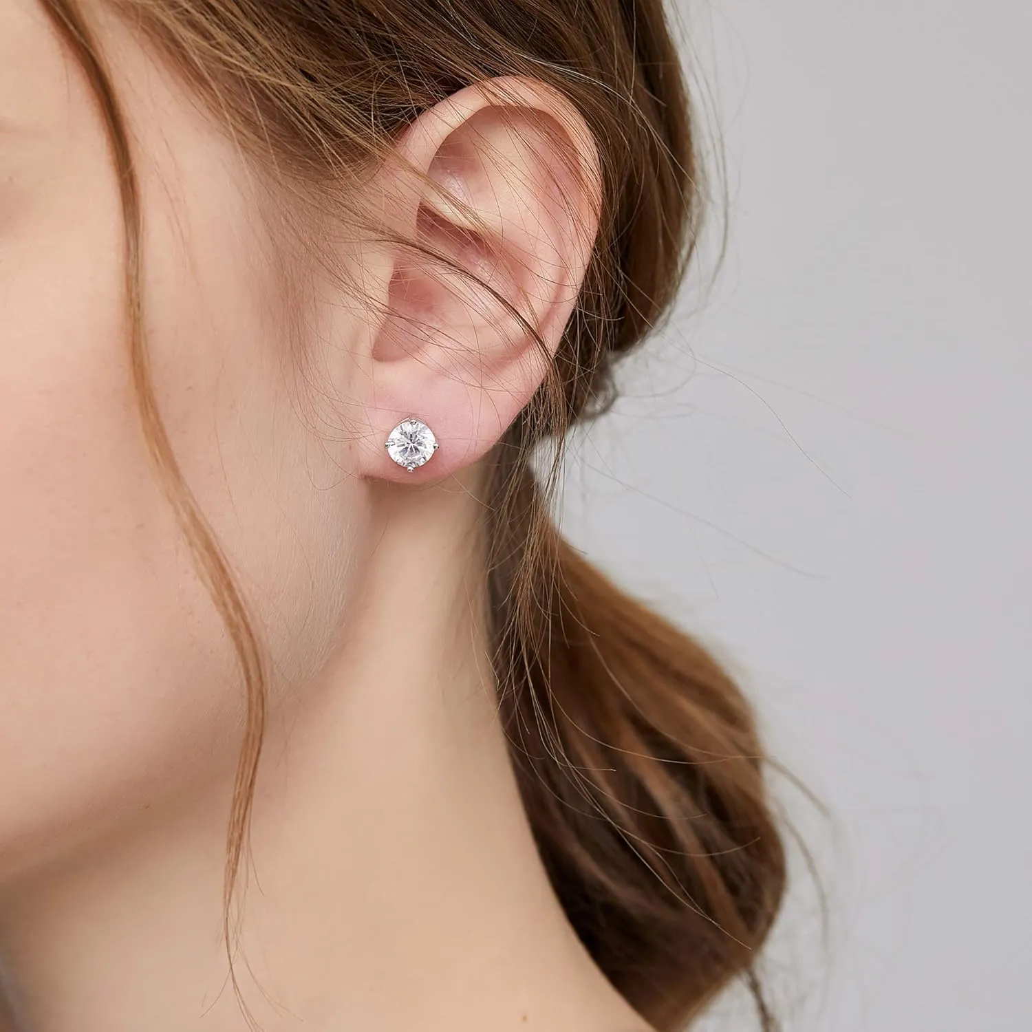 Stud Earrings with Screw Back, 925 Sterling Silver Cubic Zirconia Round Cut/Square Cut Stud Earrings for Women and Men, Long & Thick Post, 4MM-8MM