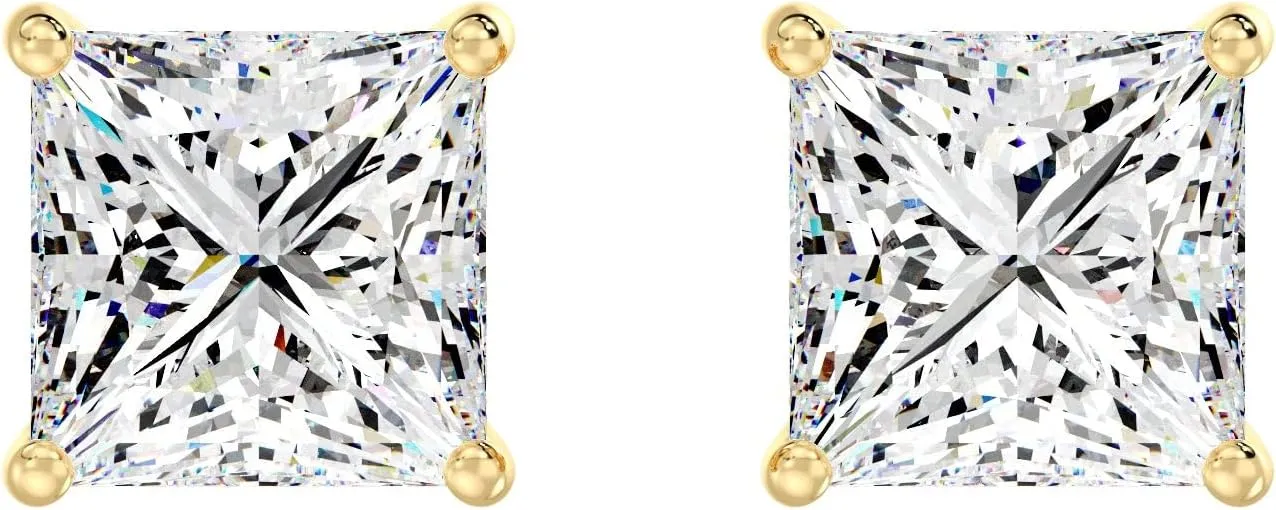 Stunning Princess Cut Lab-Grown Diamond Stud Earrings for Women, 14K Solid Gold, EF Color VS Clarity Lab-Grown Diamond Stud with Screw Back