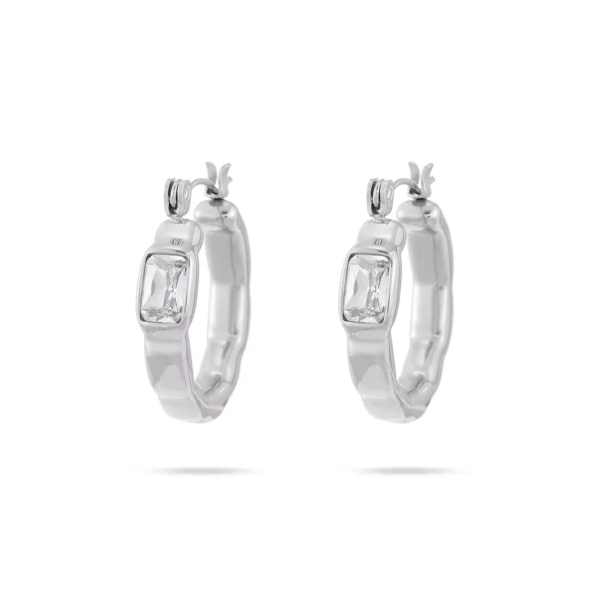 Subtle Statement Crystal Hoop Earrings in Plated Silver or Gold
