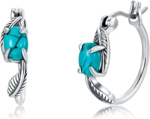 Sunflower/Rose/Feather/Cross/Butterfly Turquoise Hoop Earrings 925 Sterling Silver Vintage Green Turquoise Hoop Earrings for Women Gifts