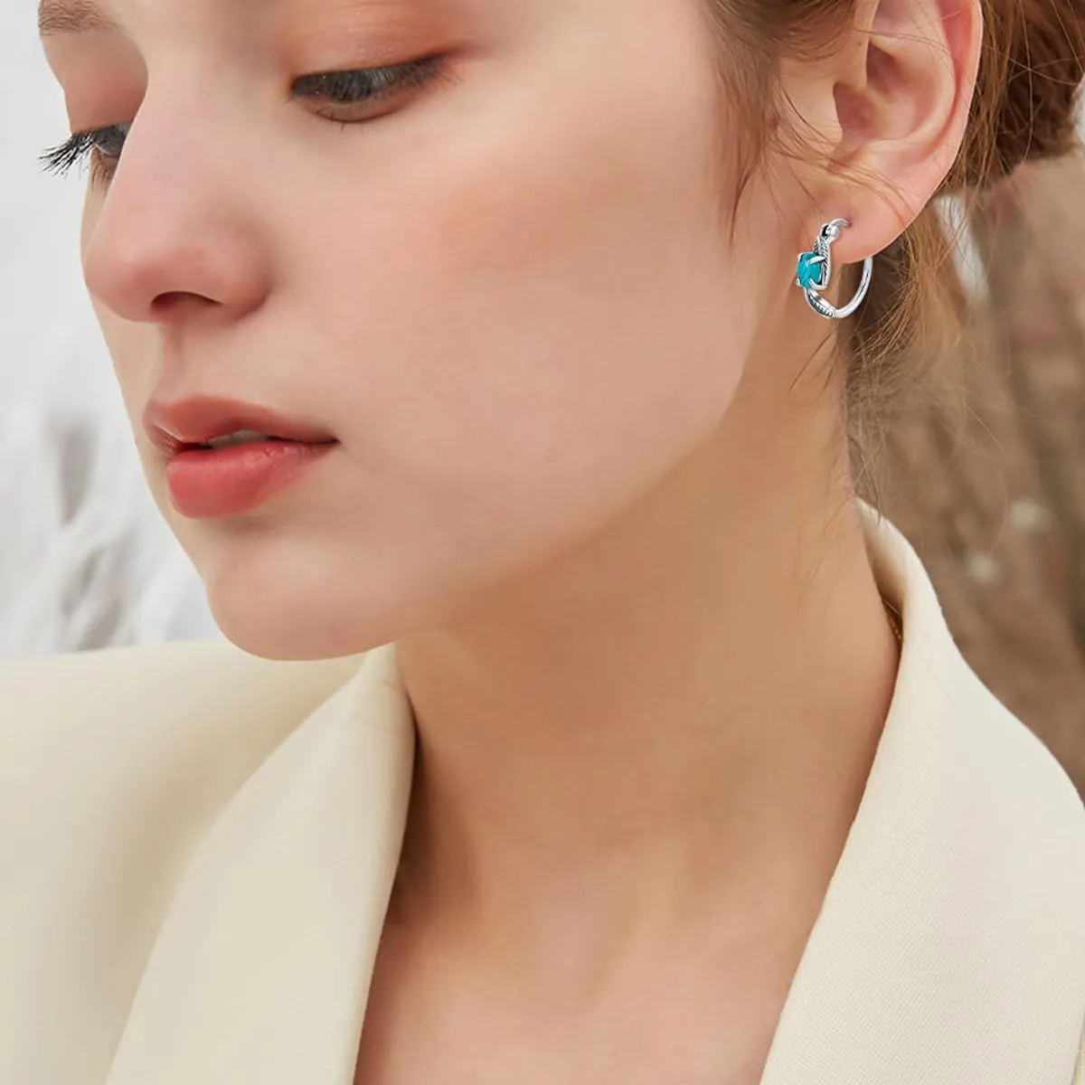 Sunflower/Rose/Feather/Cross/Butterfly Turquoise Hoop Earrings 925 Sterling Silver Vintage Green Turquoise Hoop Earrings for Women Gifts