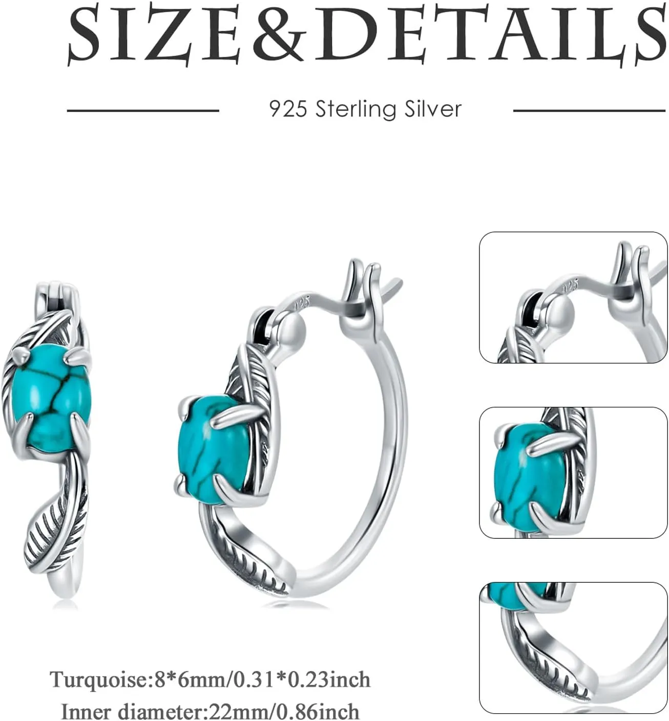 Sunflower/Rose/Feather/Cross/Butterfly Turquoise Hoop Earrings 925 Sterling Silver Vintage Green Turquoise Hoop Earrings for Women Gifts