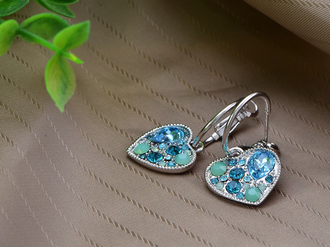 Swarovski Crystal Bright Aquamarine Heart Tiny Drop Jewel Earrings