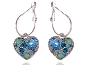 Swarovski Crystal Bright Aquamarine Heart Tiny Drop Jewel Earrings