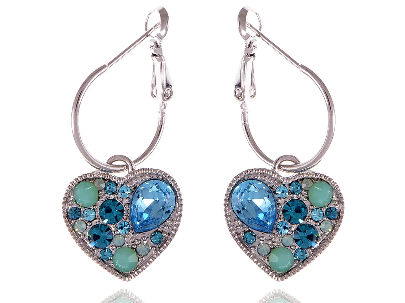 Swarovski Crystal Bright Aquamarine Heart Tiny Drop Jewel Earrings