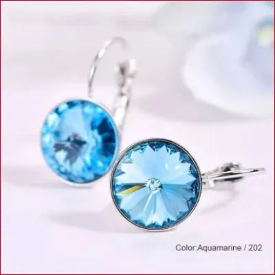 Swarovski Round Crystal Drop Earrings Bridal Jewelry