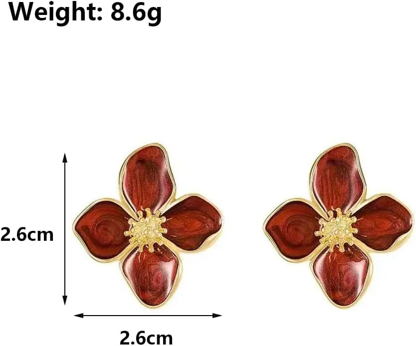 Sweet Enamel Flower Stud Earrings for Women,Irregular Gold Plated Geometry Large Chunky Floral Statement Dangle Earrings,Minimalist Petal Jewelry Gift