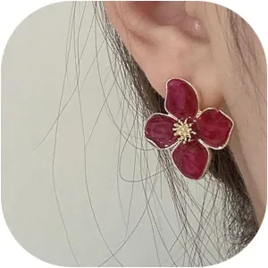 Sweet Enamel Flower Stud Earrings for Women,Irregular Gold Plated Geometry Large Chunky Floral Statement Dangle Earrings,Minimalist Petal Jewelry Gift