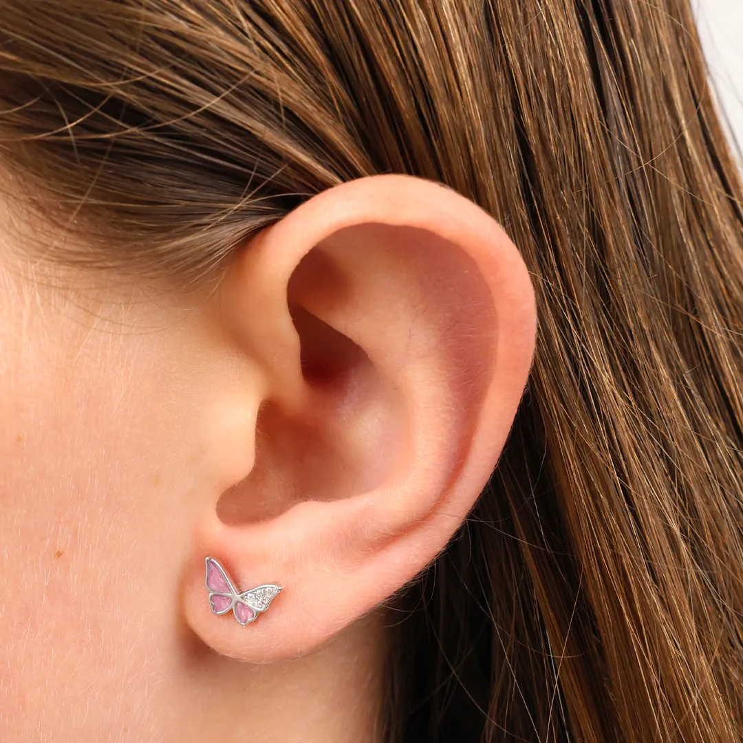 Sweet Pink Butterflies - 18k Rose Gold Plated Sterling Silver   CZ - So Loved (8717-R)