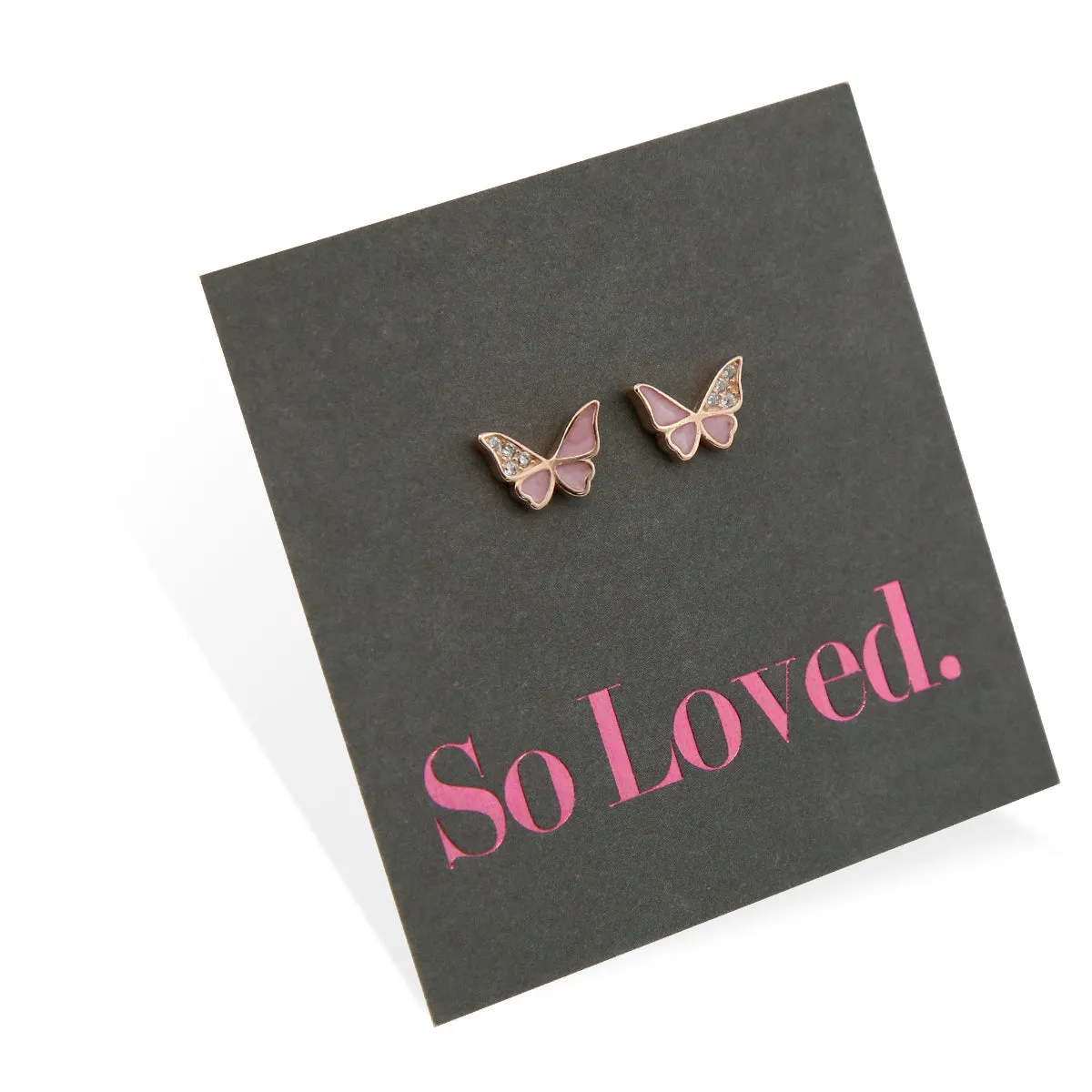 Sweet Pink Butterflies - 18k Rose Gold Plated Sterling Silver   CZ - So Loved (8717-R)
