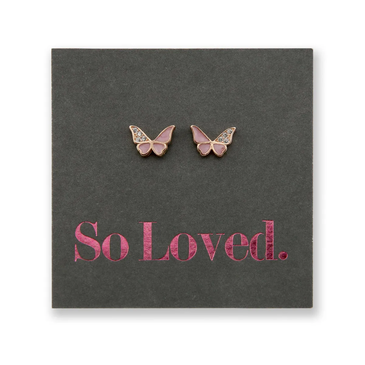 Sweet Pink Butterflies - 18k Rose Gold Plated Sterling Silver   CZ - So Loved (8717-R)