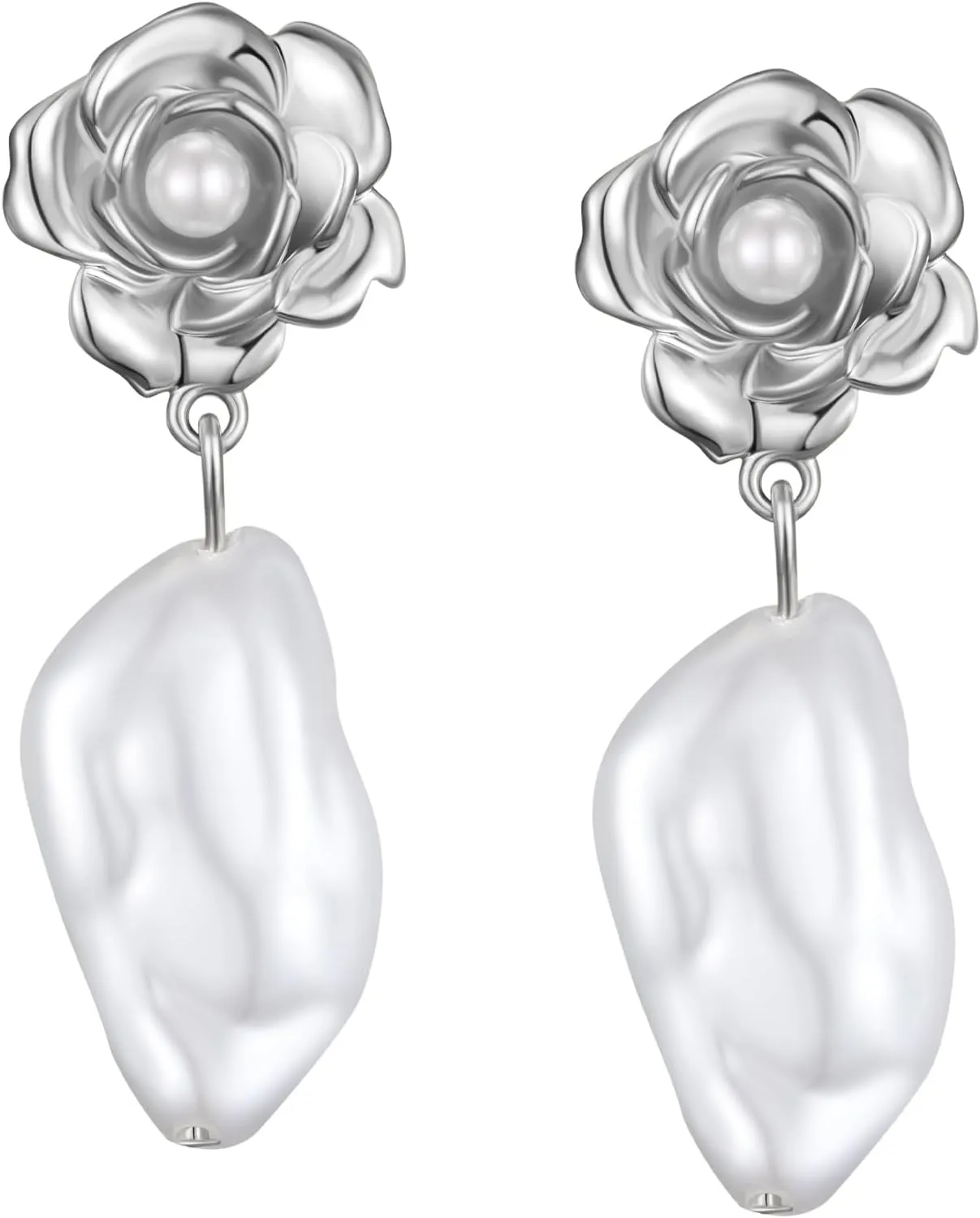 SWEETV Floral Baroque Pearl Drop Earrings for Women