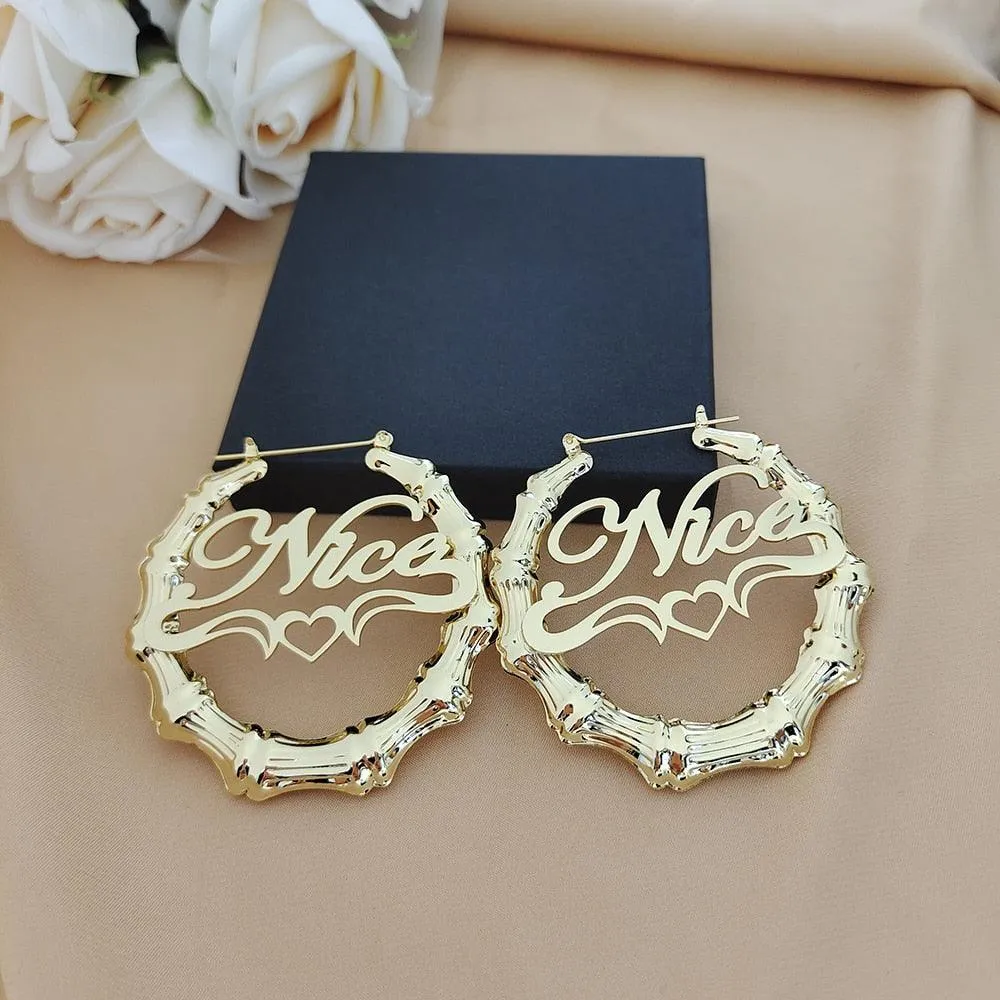 T-BOO Customize Name Earrings 30mm-100mm Bamboo Custom Earrings Hoop Bamboo Style Personality Earrings with gift box