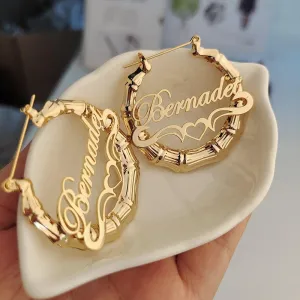 T-BOO Customize Name Earrings 30mm-100mm Bamboo Custom Earrings Hoop Bamboo Style Personality Earrings with gift box