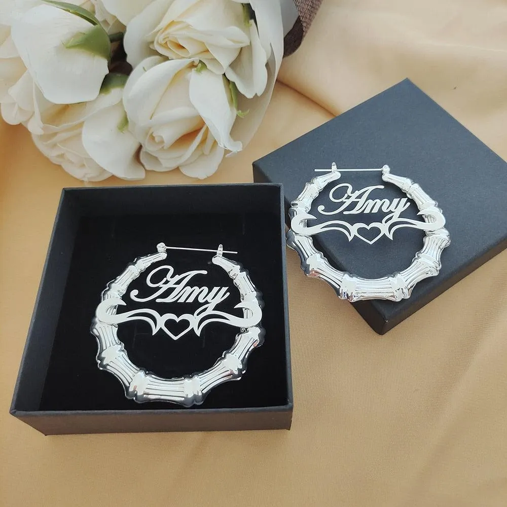T-BOO Customize Name Earrings 30mm-100mm Bamboo Custom Earrings Hoop Bamboo Style Personality Earrings with gift box
