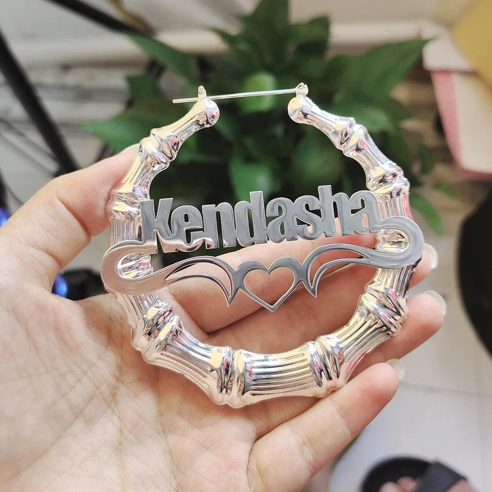 T-BOO Customize Name Earrings 30mm-100mm Bamboo Custom Earrings Hoop Bamboo Style Personality Earrings with gift box