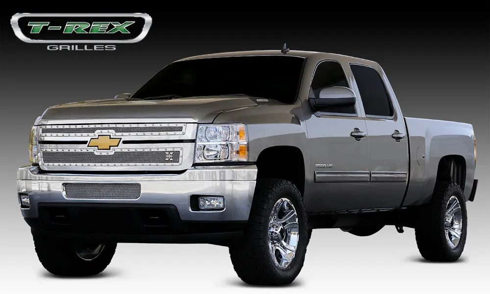 T-REX X Metal Series, 2 Piece Overlay Grilles - Polished - 2011-2014 Chevy 2500HD/3500HD