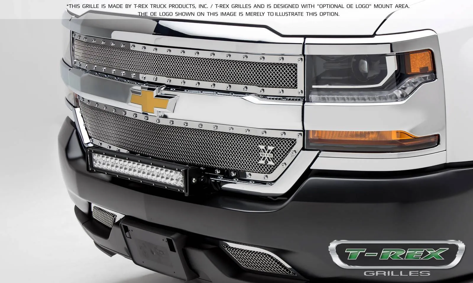T-REX X Metal Series, 2 Piece Overlay Grilles - Polished - 2016-2018 Chevy 1500