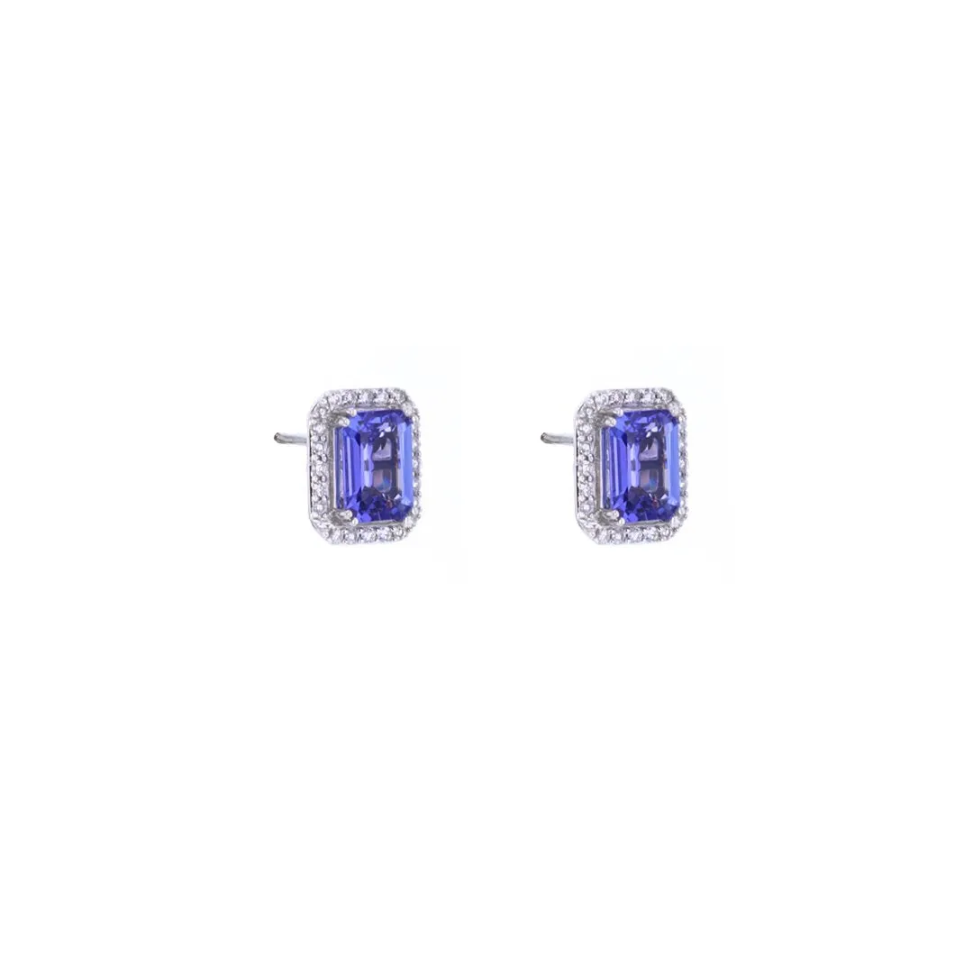 Tanzanite & Halo Stud Earrings