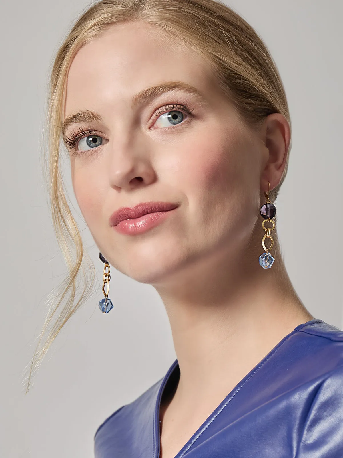 Tanzanite and Light Blue Crystal Earrings