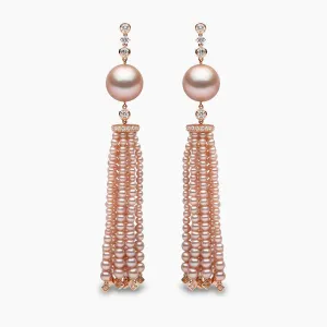 Tassel 18K Gold Pink Freshwater Pearl and Diamond Earrings