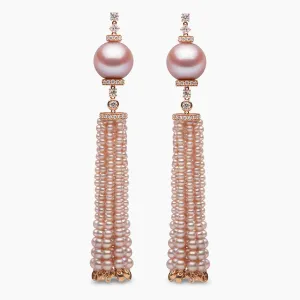 Tassel 18K Gold Pink Freshwater Pearl and Diamond Tiered Earrings