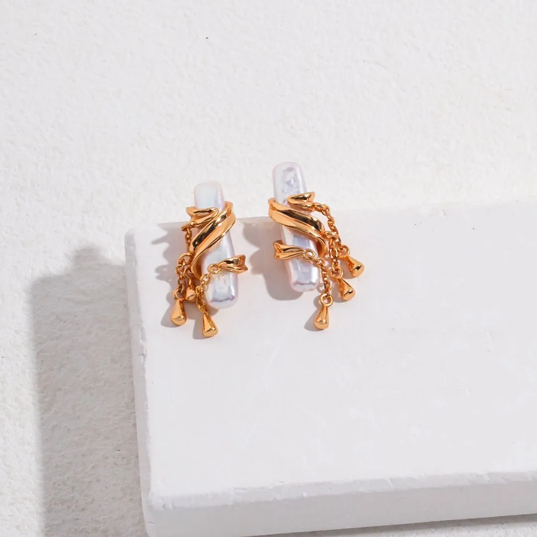 Tassel Wrapped Baroque Pearl Earrings