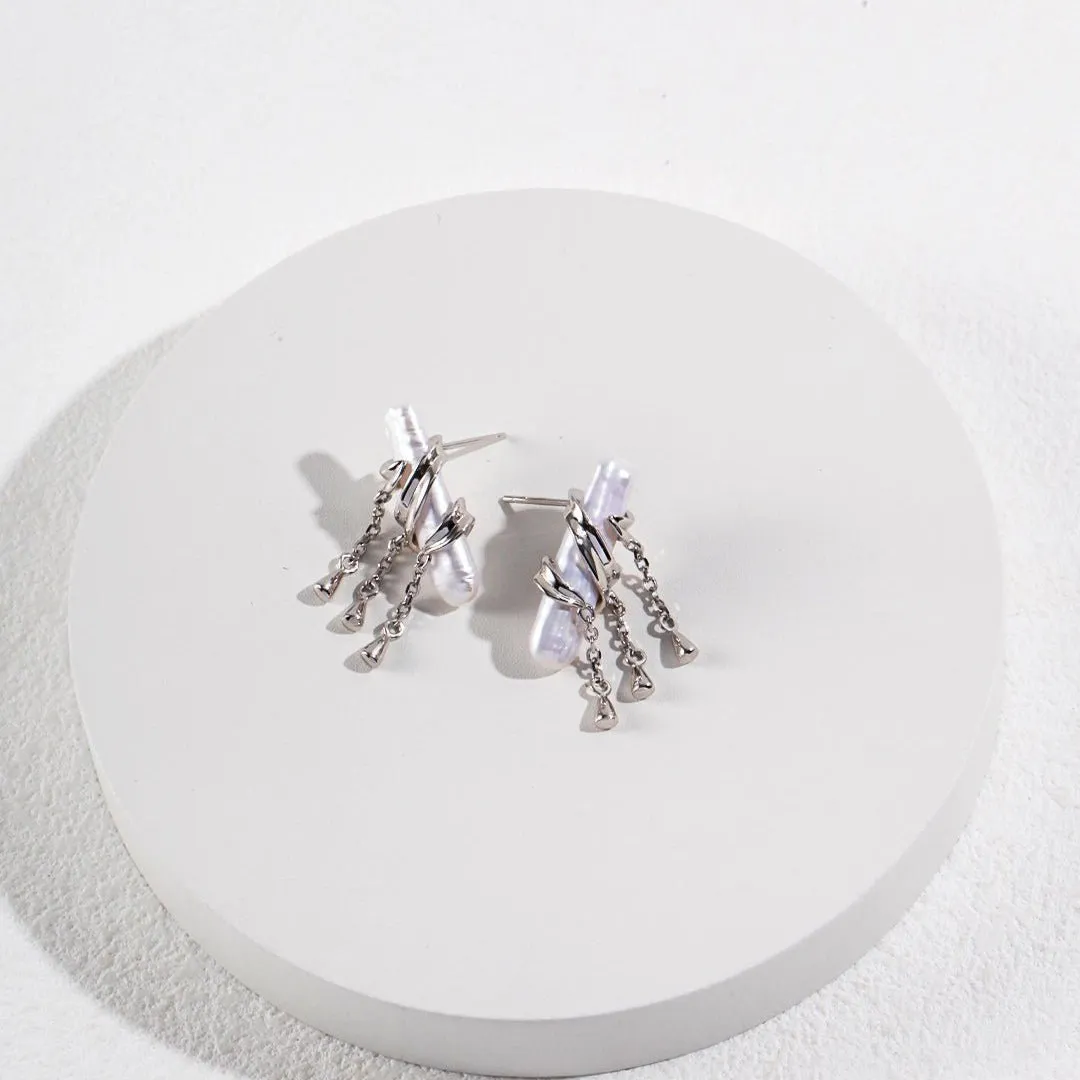Tassel Wrapped Baroque Pearl Earrings