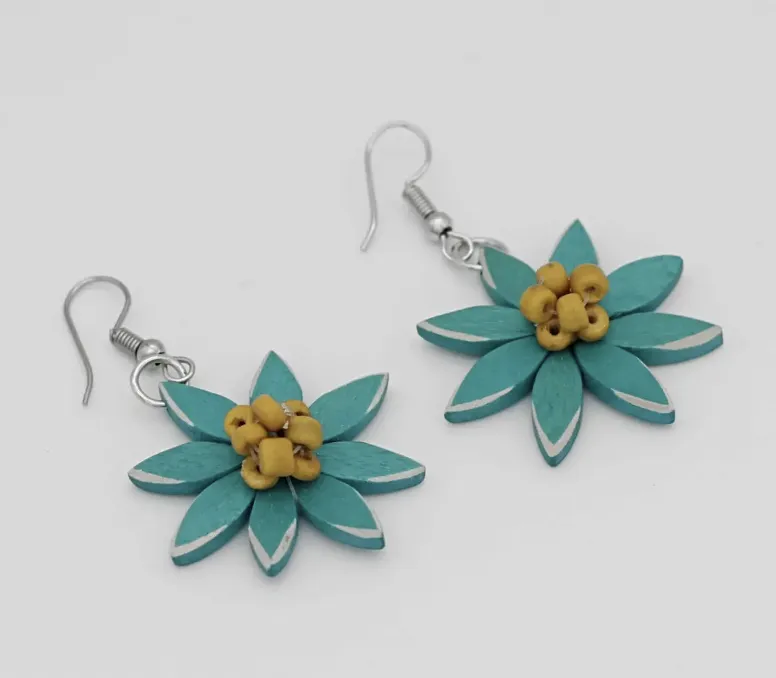 Teal Amaya Flower Earrings