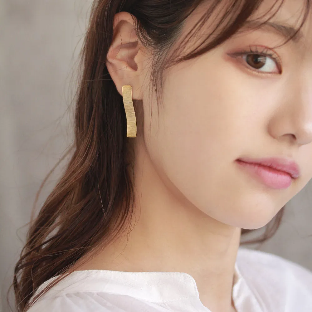 Textured Rectangle Brass Earrings
