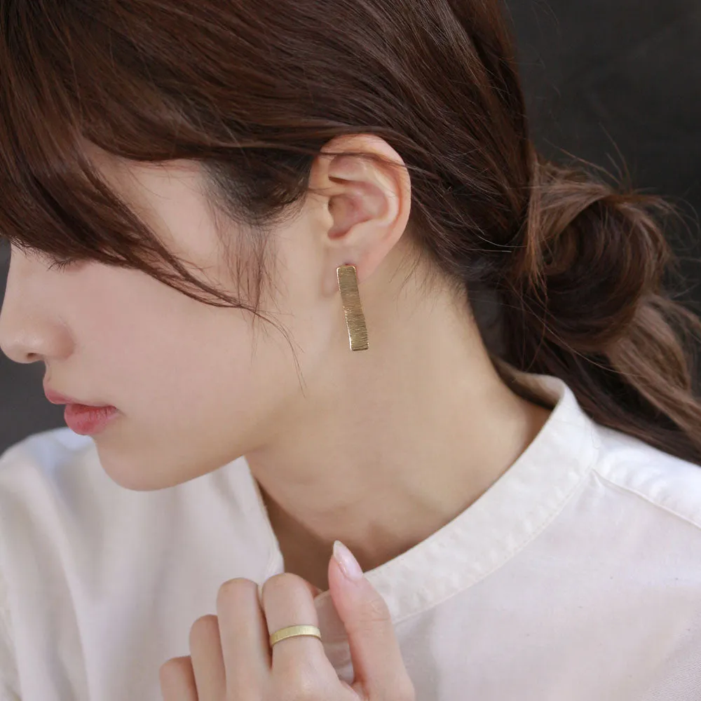 Textured Rectangle Brass Earrings