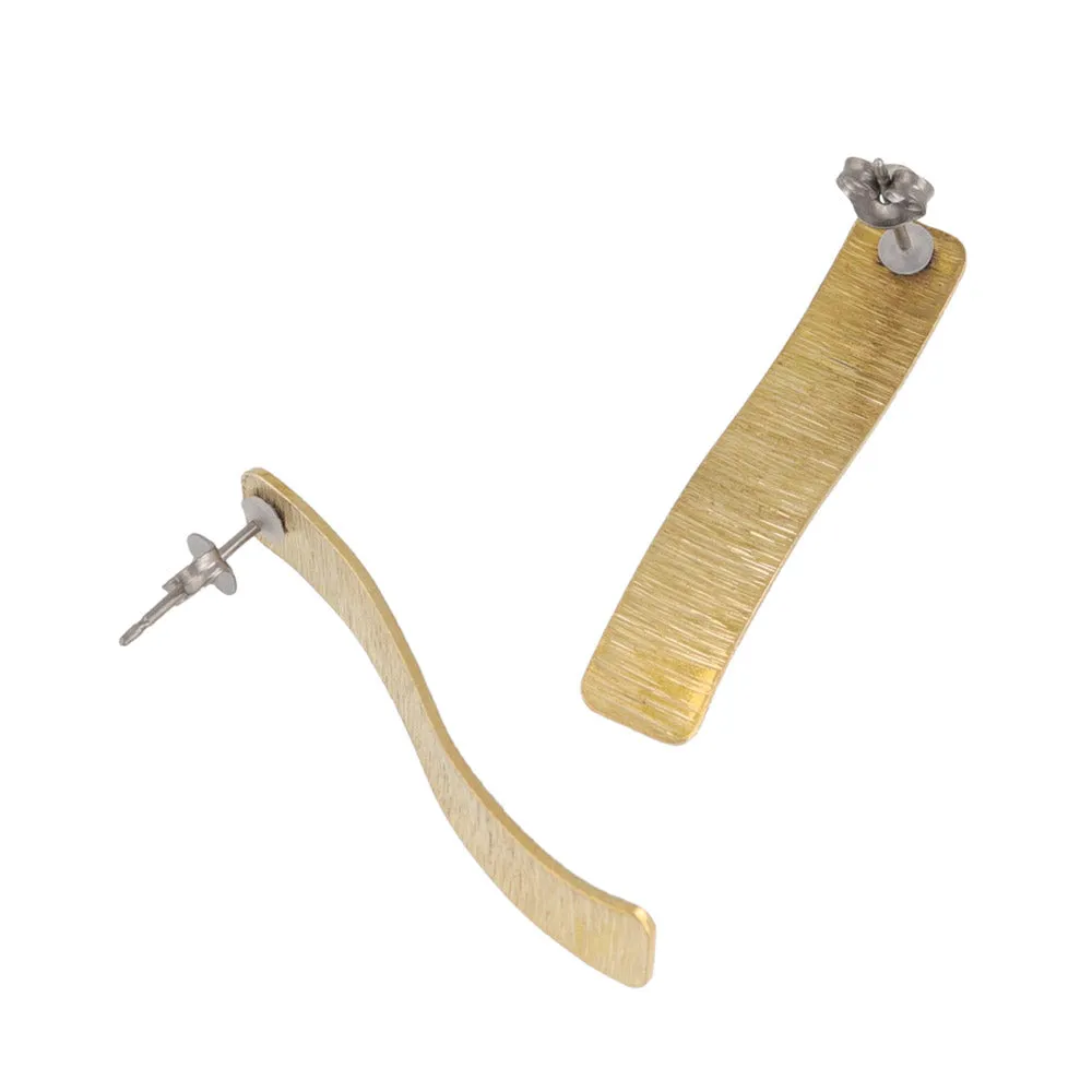Textured Rectangle Brass Earrings