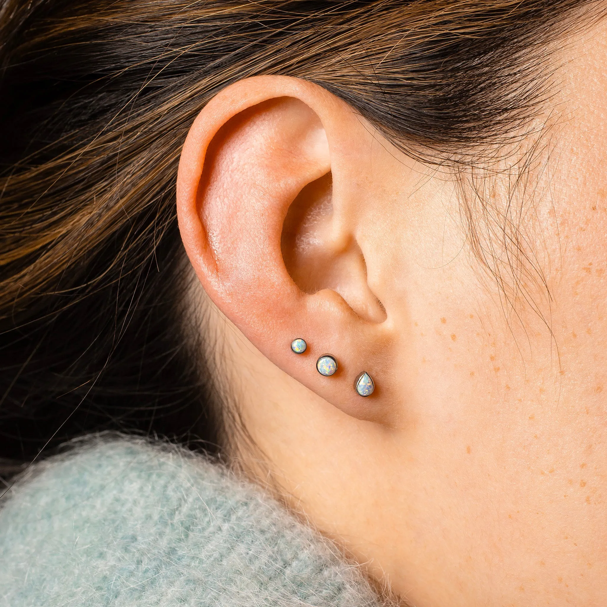 The Night Sky Titanium Flat Back Sleeper Earrings Set with Opals