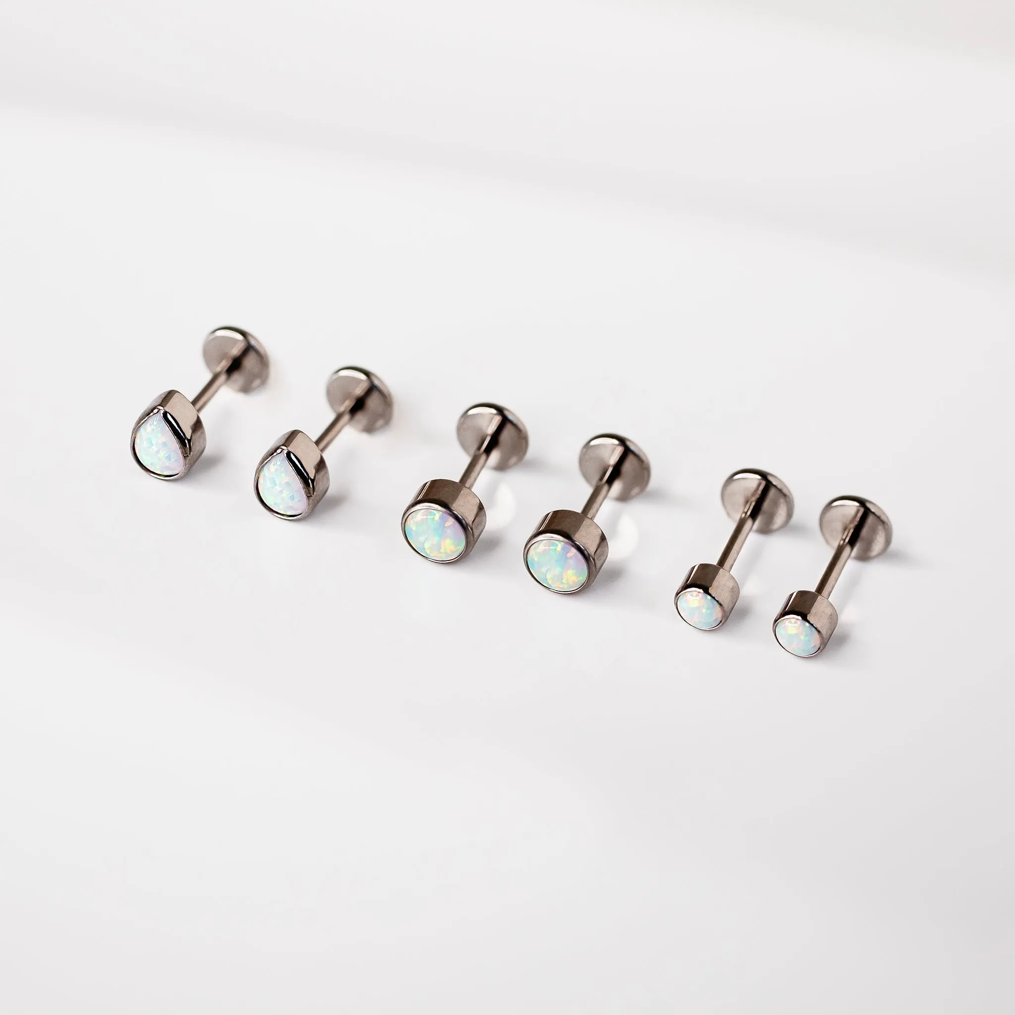 The Night Sky Titanium Flat Back Sleeper Earrings Set with Opals
