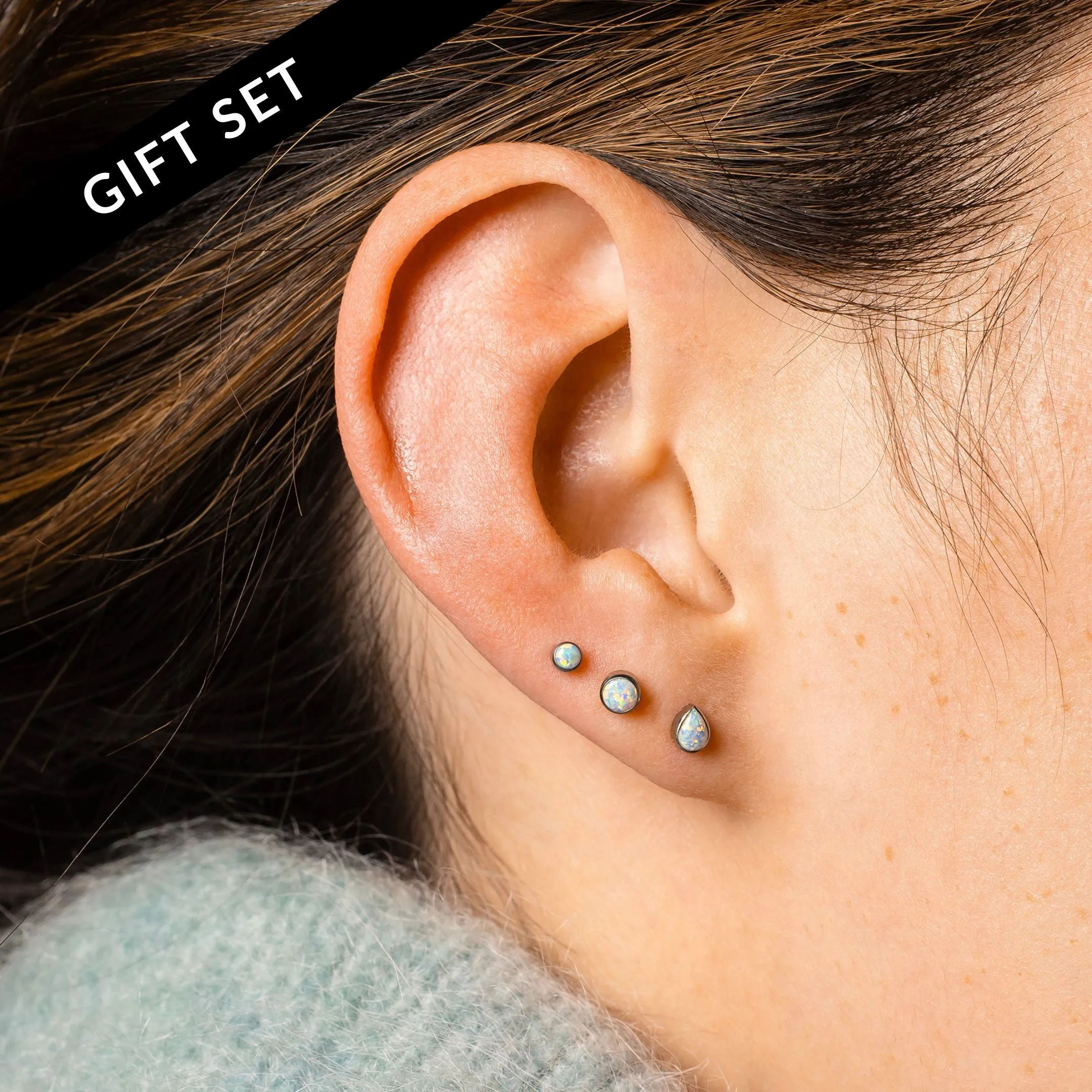 The Night Sky Titanium Flat Back Sleeper Earrings Set with Opals