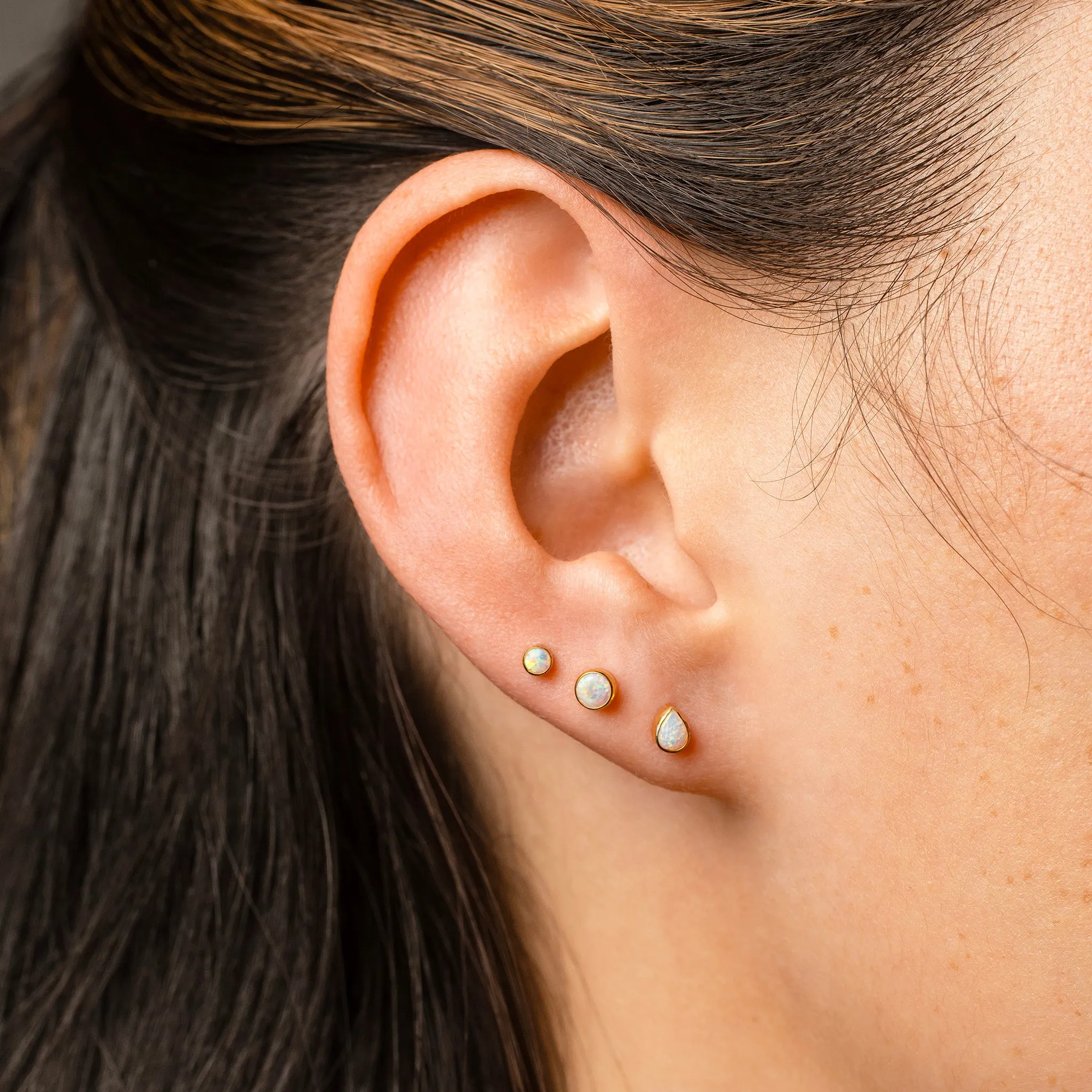 The Night Sky Titanium Flat Back Sleeper Earrings Set with Opals