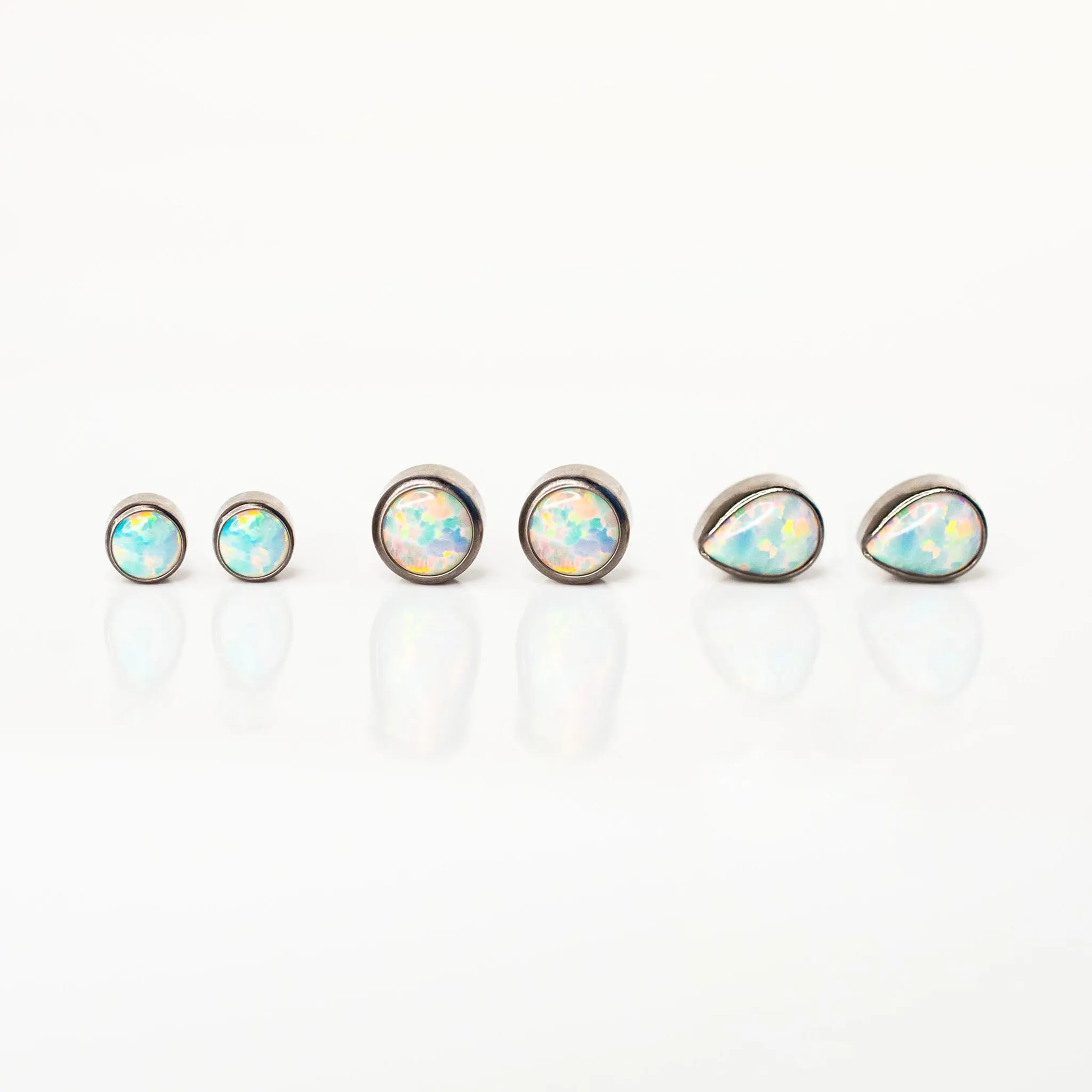 The Night Sky Titanium Flat Back Sleeper Earrings Set with Opals