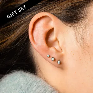 The Night Sky Titanium Flat Back Sleeper Earrings Set with Opals