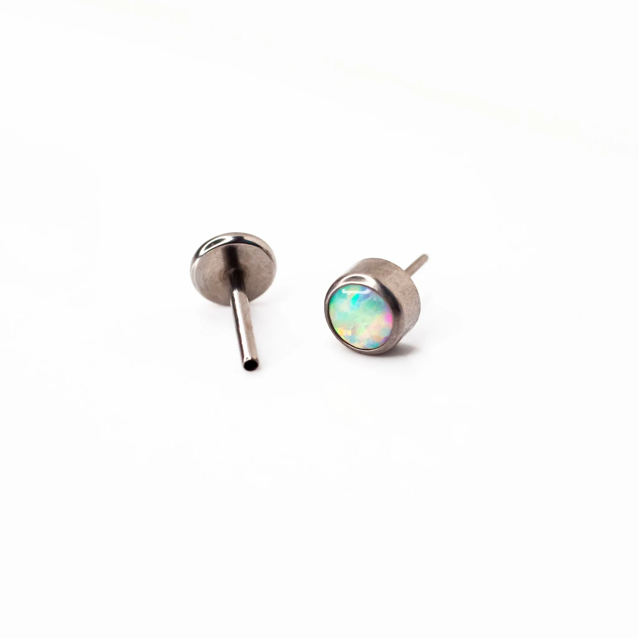 The Night Sky Titanium Flat Back Sleeper Earrings Set with Opals