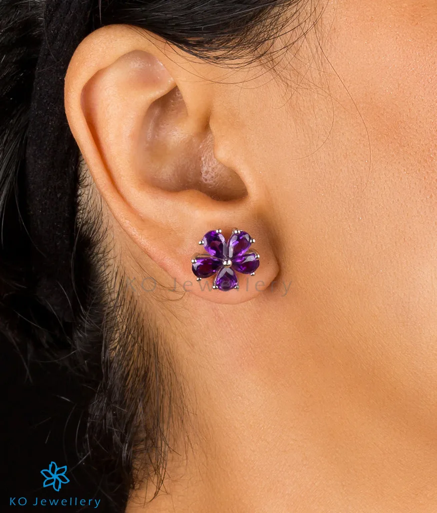 The Petunia Silver Ear-studs (Garnet/Red)