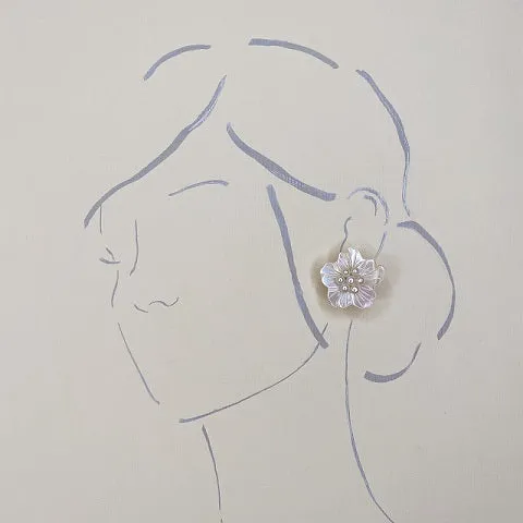 The Real Pearl Co. - Shell Flower CLIP Earrings with Multiple Pearl Heart